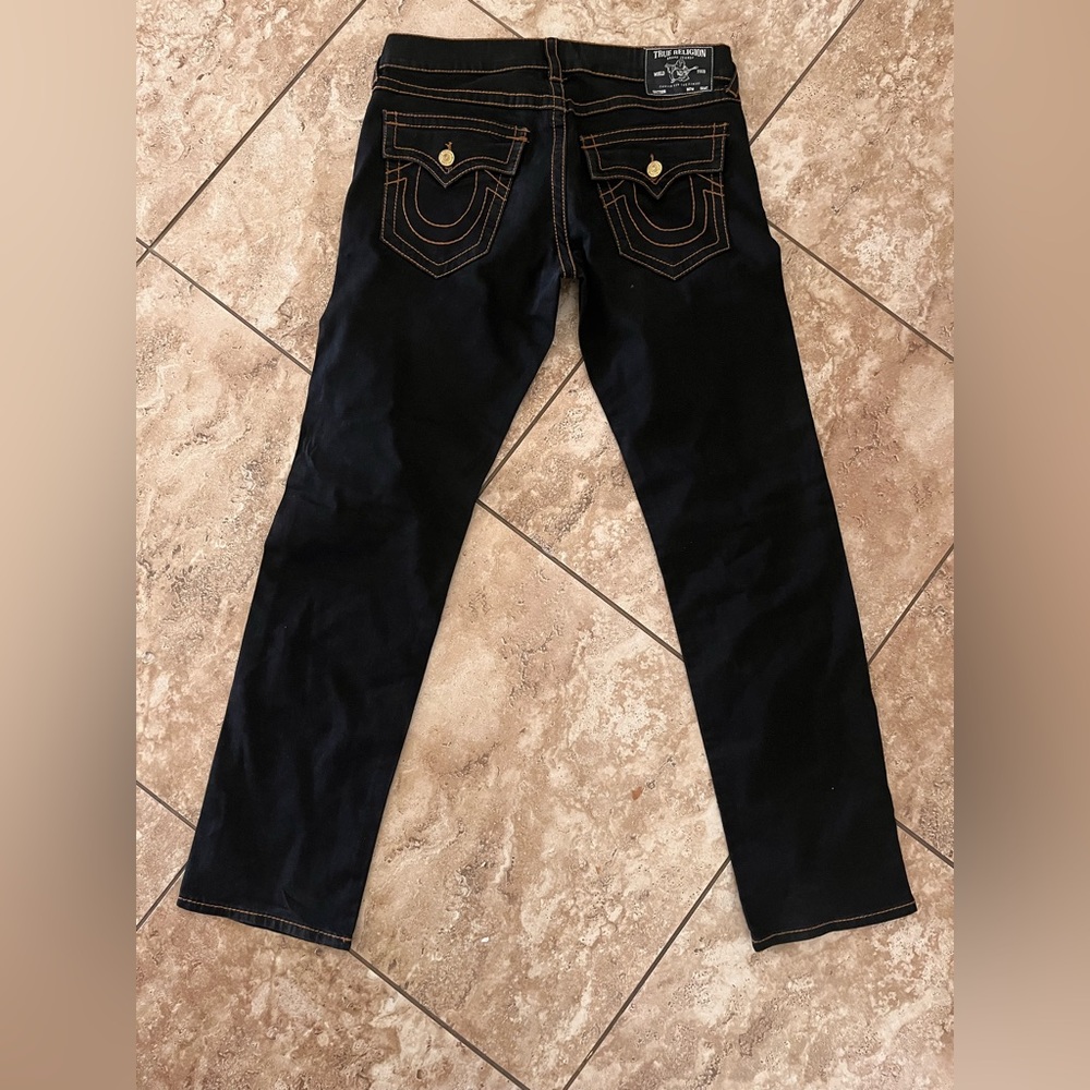 True Religion Black Straight-Leg Women's Jeans with Contrast Stitching